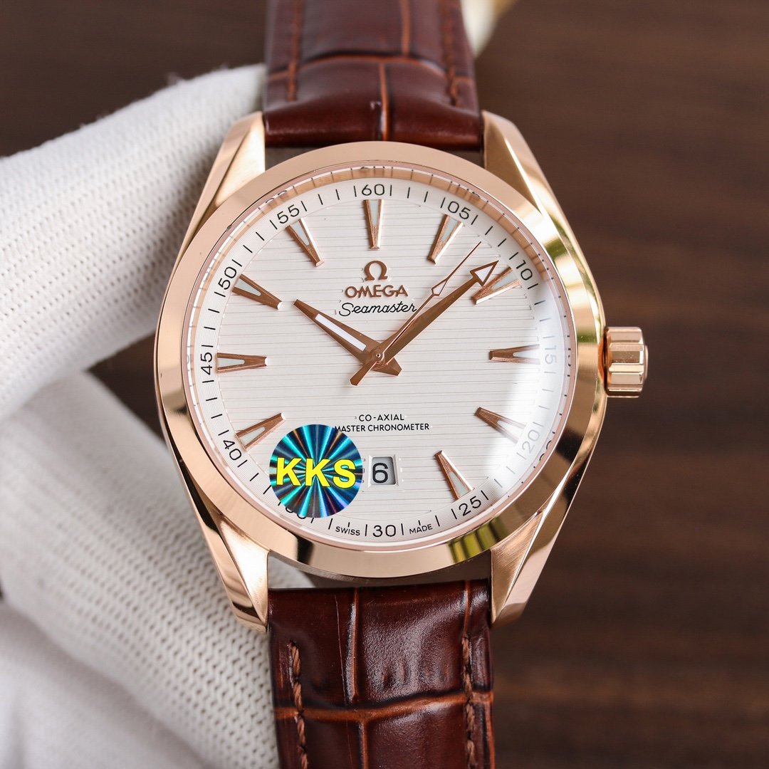 SEAMASTER AQUA TERRA 41MM ROSE GOLD CASE LEATHER STRAP