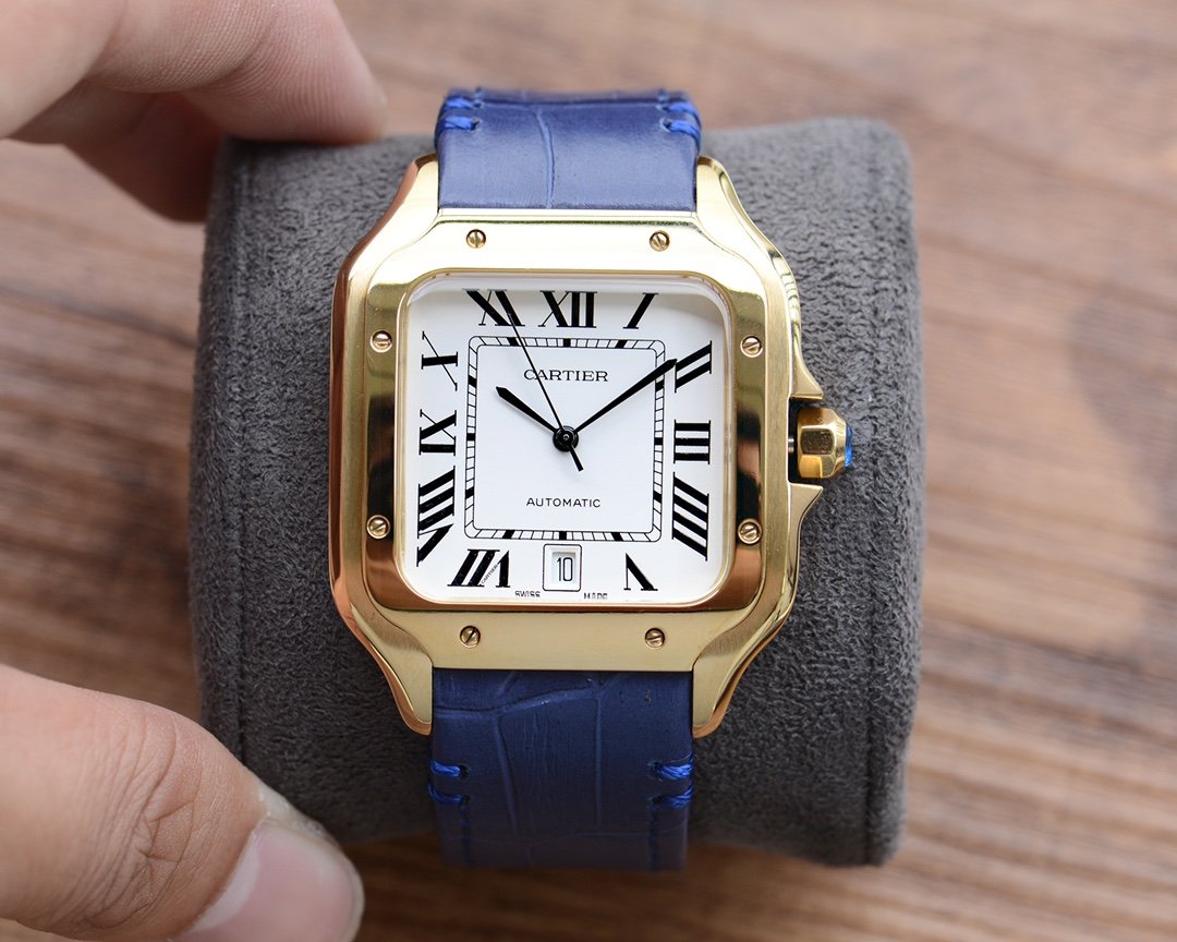 SANTOS DE CARTIE 39MM GOLD CASE LEATHER STRAP