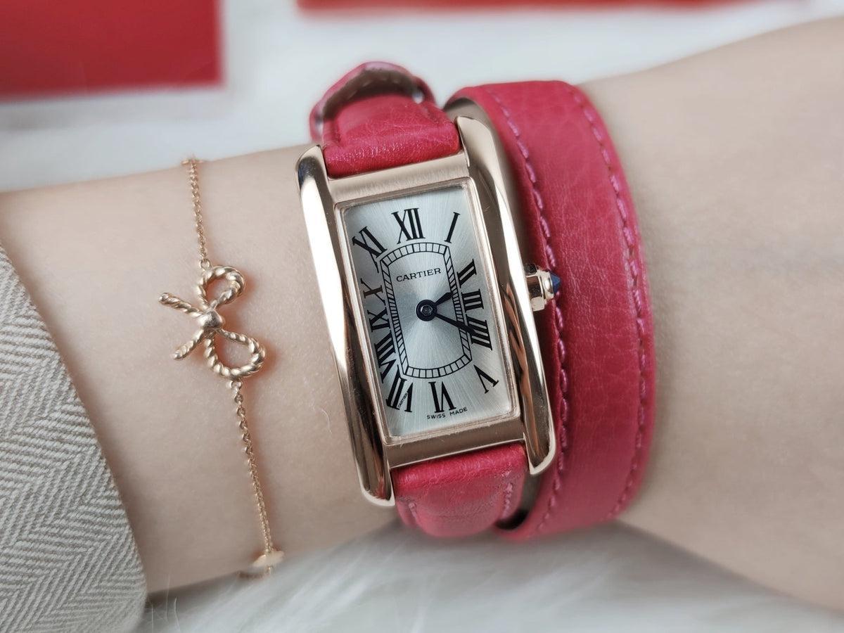 TANK AMERICAINE QUARTZ ROSE GOLD SILVER DIAL