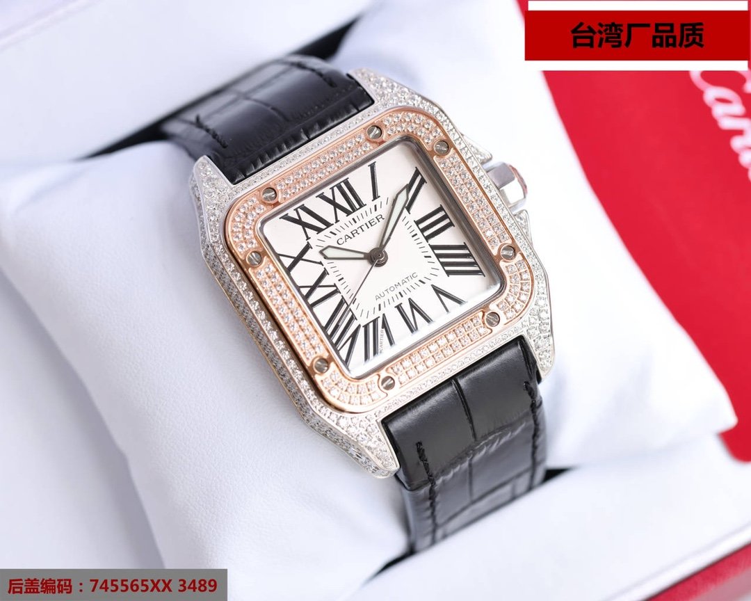 SANTOS 100XL 42MM DIAMOND ROSE GOLD BEZEL