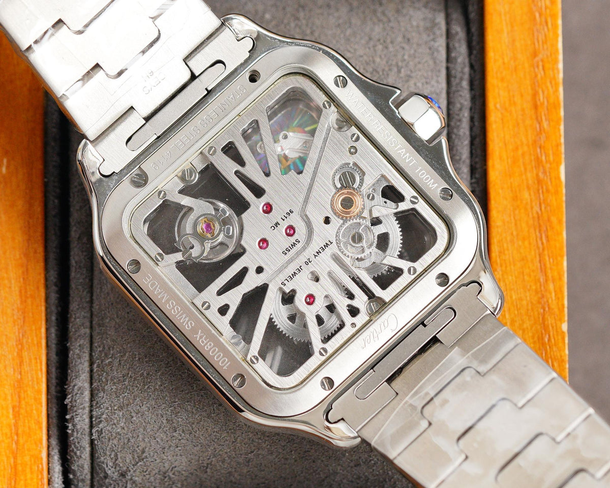 SANTOS DE CARTIE STAINLES STEEL SKELETON DIAL ROSE GOLD BEZEL