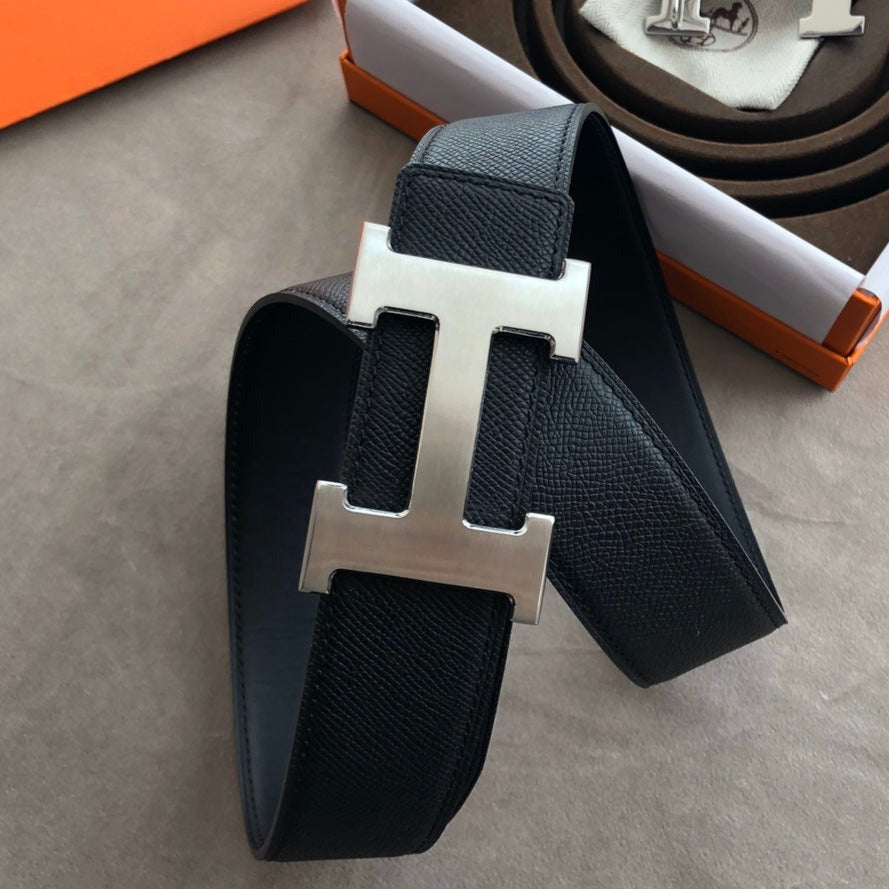 H CONTANCE BELT 38MM SILVER BUCKLE DARK BLUE LEATHER