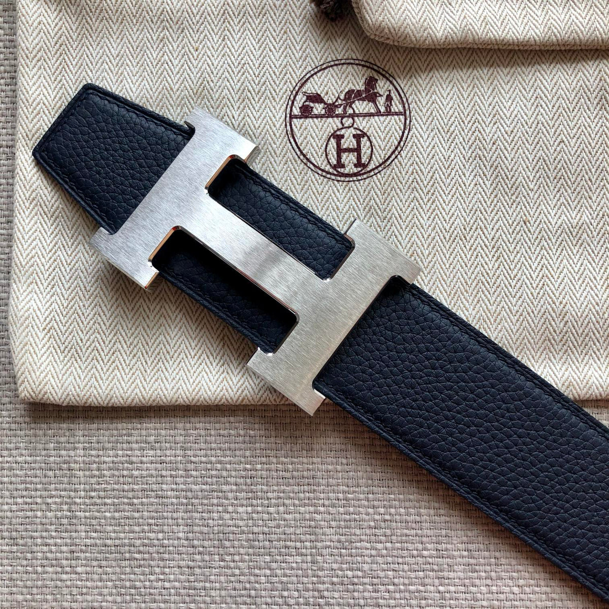 H CONTANCE BELT 38MM BLACK DARK BLUE LEATHER