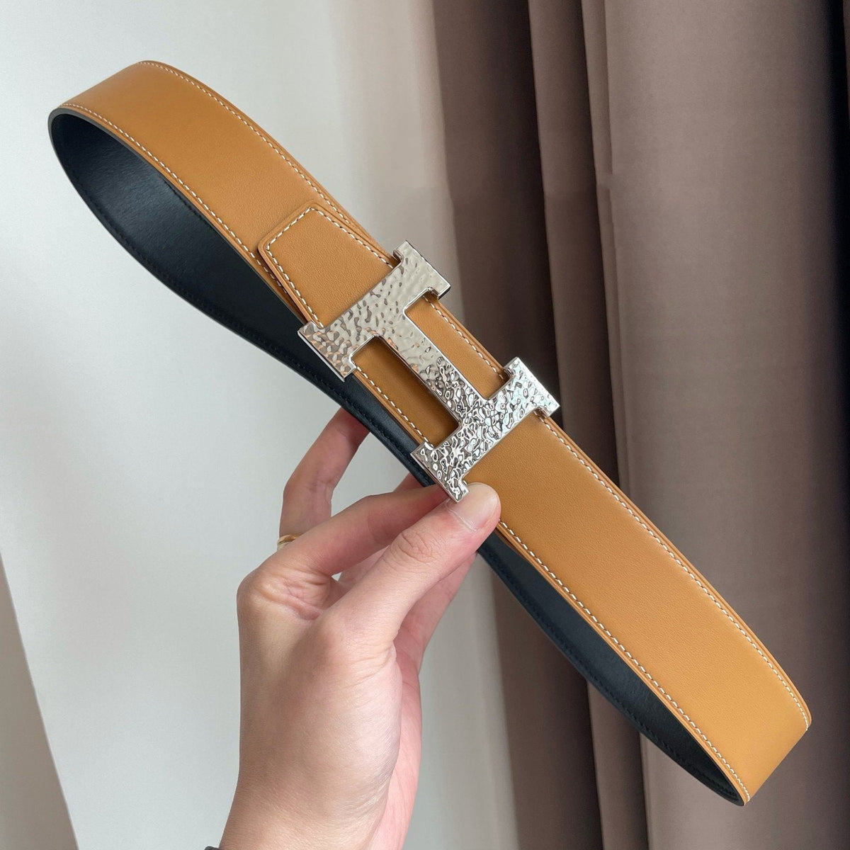 H MARTELEE BELT 38MM BLACK GOLD LEATHER