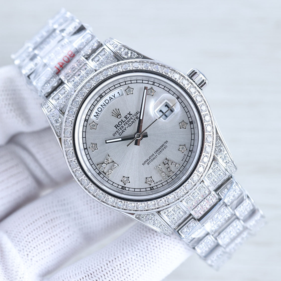 DAY-DATE 41 SILVER CUSTOM ALL DIAMOND
