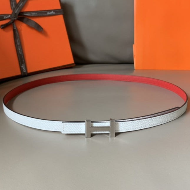 FOCUS BELT SILVER BUCKLE RED AND WHITE REVERSIBLE LEATHER 1.3CM