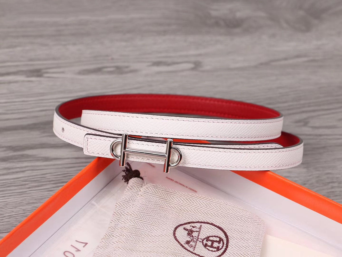 H WOMEN'S BELT 13MM SILVER BUCKLE RED WHITE LEATHER
