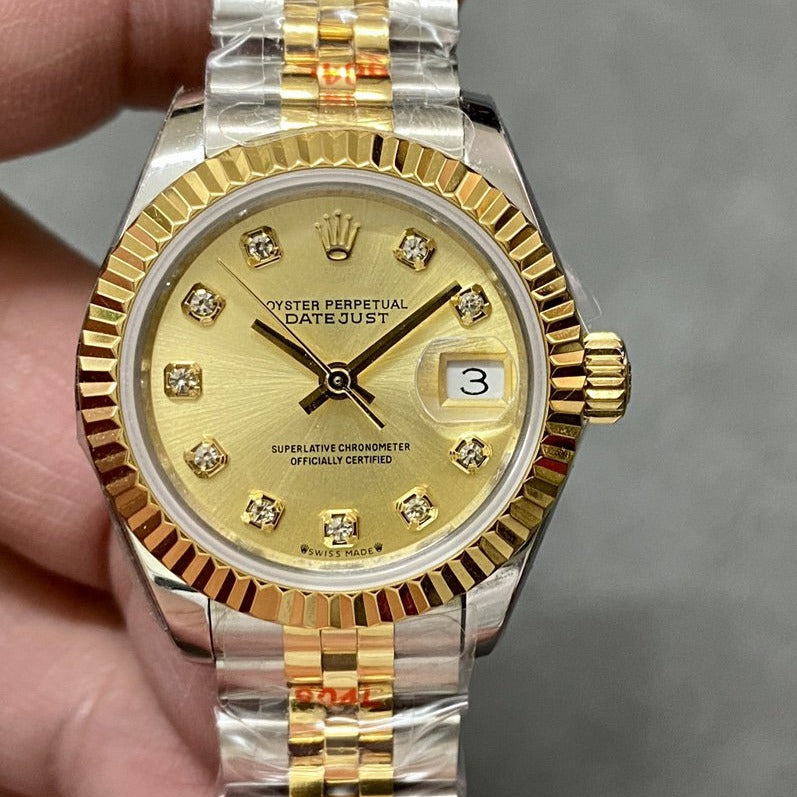 DATEJUST 28MM GOLD STEEL DIAMOND NUMERALS