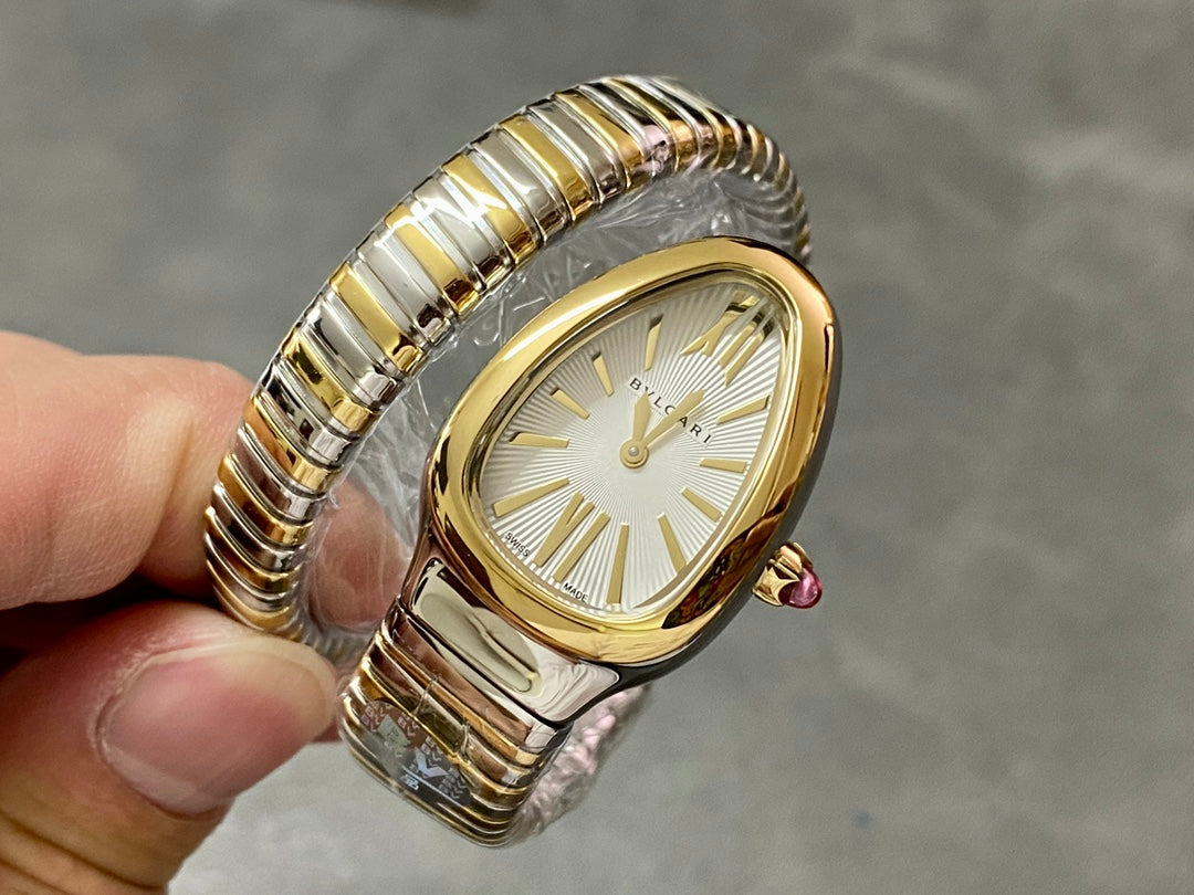 SERPENTI SPIGA GOLD SILVER CERAMIC WHITE DIAL