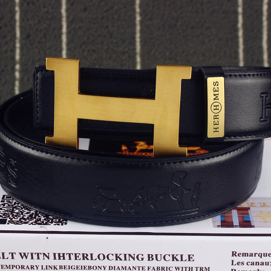 HM Constance Belt 38mm Black Calfskin Gold Buckle 619961