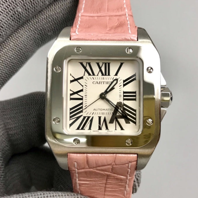 Cartier Santos 100 36mm Silver Pink Leather