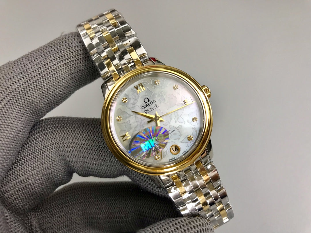 Omega De Ville 32.7mm Silver Gold White Dial
