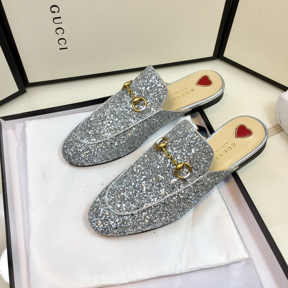 GG PrinceTown Silver Metalic Glitter Mule