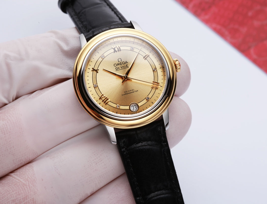 Omega De Ville 32.5mm Gold Dial Leather