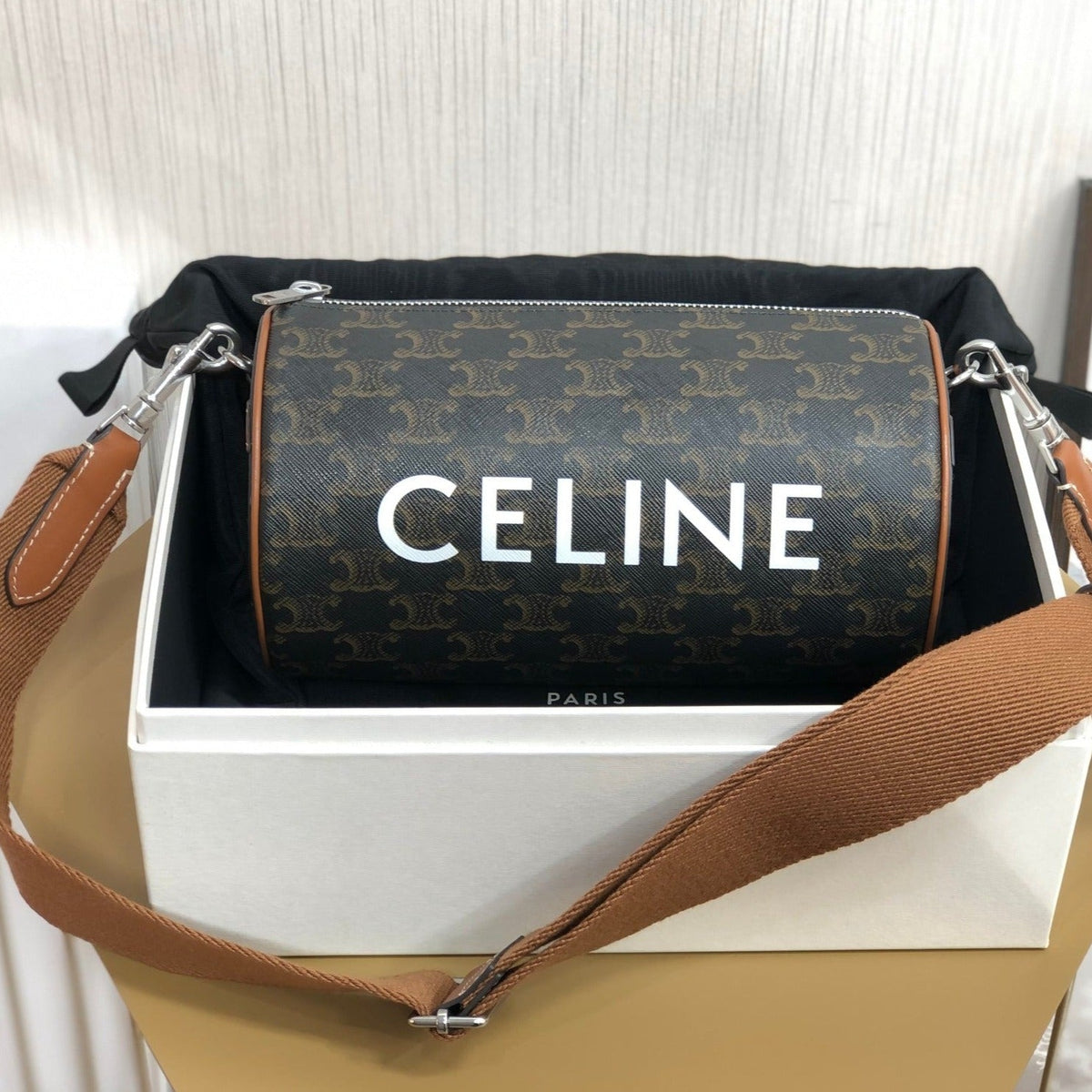 CYLINDRICAL 22 BAG BLACK PATTERN COWHIDE