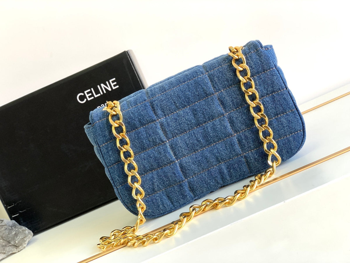 DENIM LEATHER 24 CHAIN SHOUDER BAG