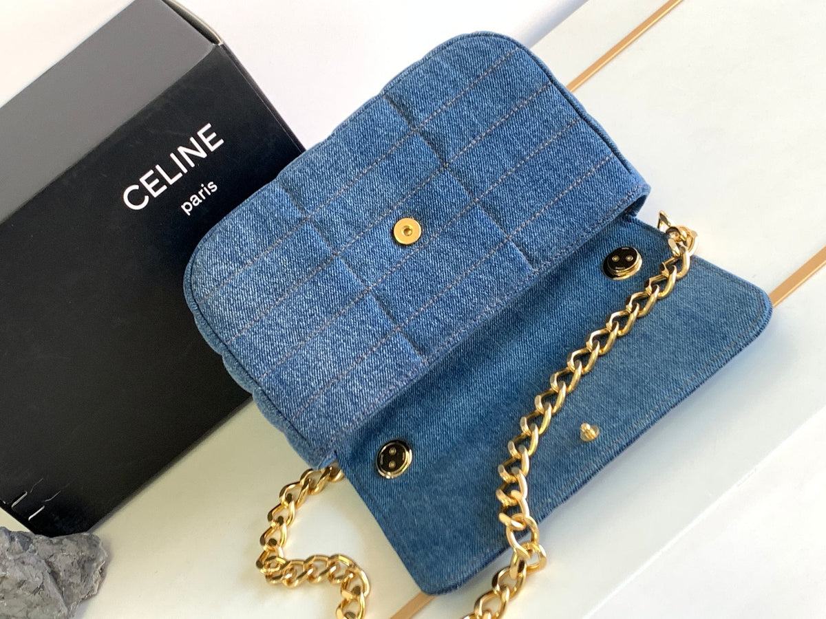 DENIM LEATHER 24 CHAIN SHOUDER BAG