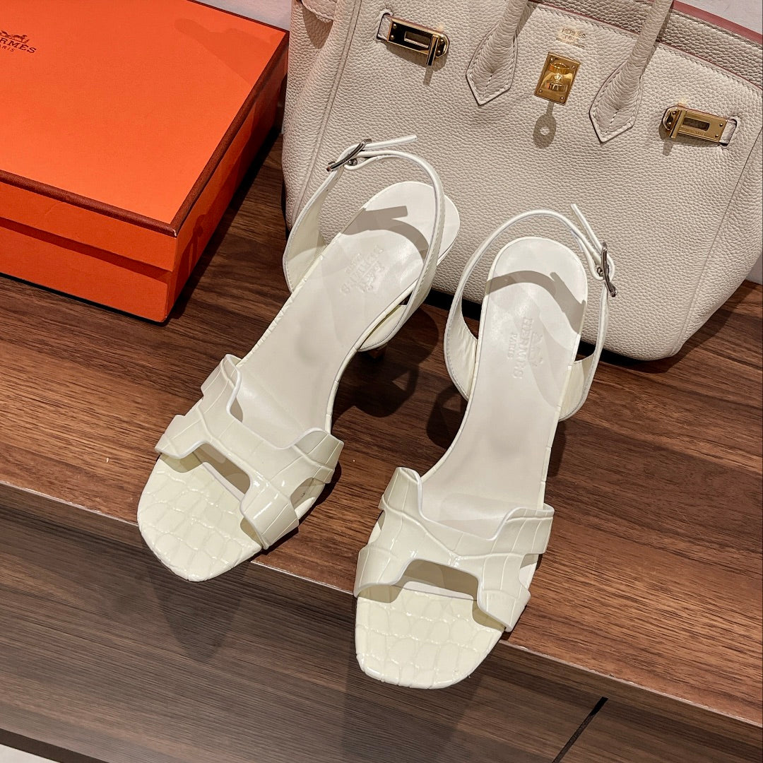 SLINGBACK ETERNITE 105 WHITE LAMBSKIN AND CROCODILE LEATHER