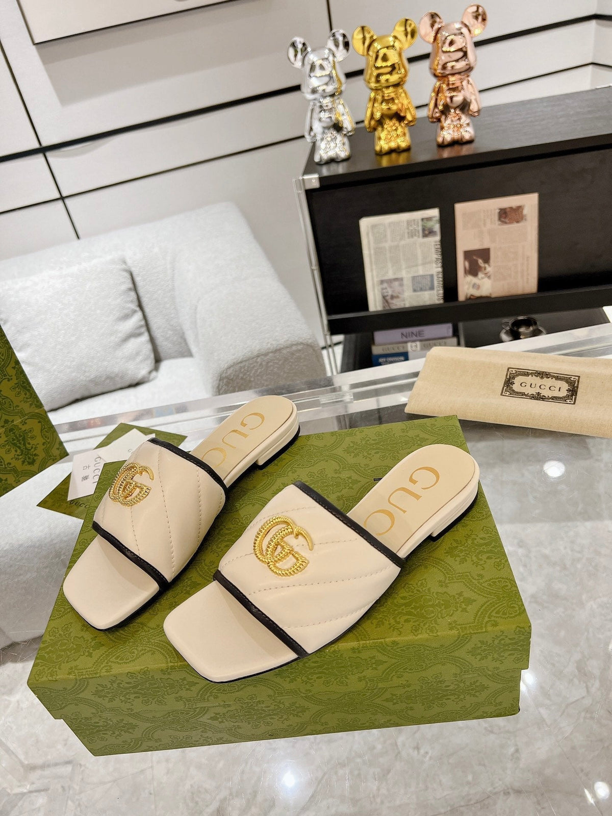 GG EXCLUSIVE SLIDE SANDAL IVORY CALFSKIN
