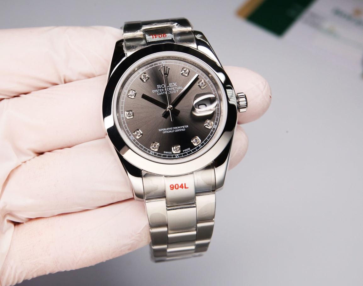 Rolex Datejust 41mm Silver Black Dial Diamond