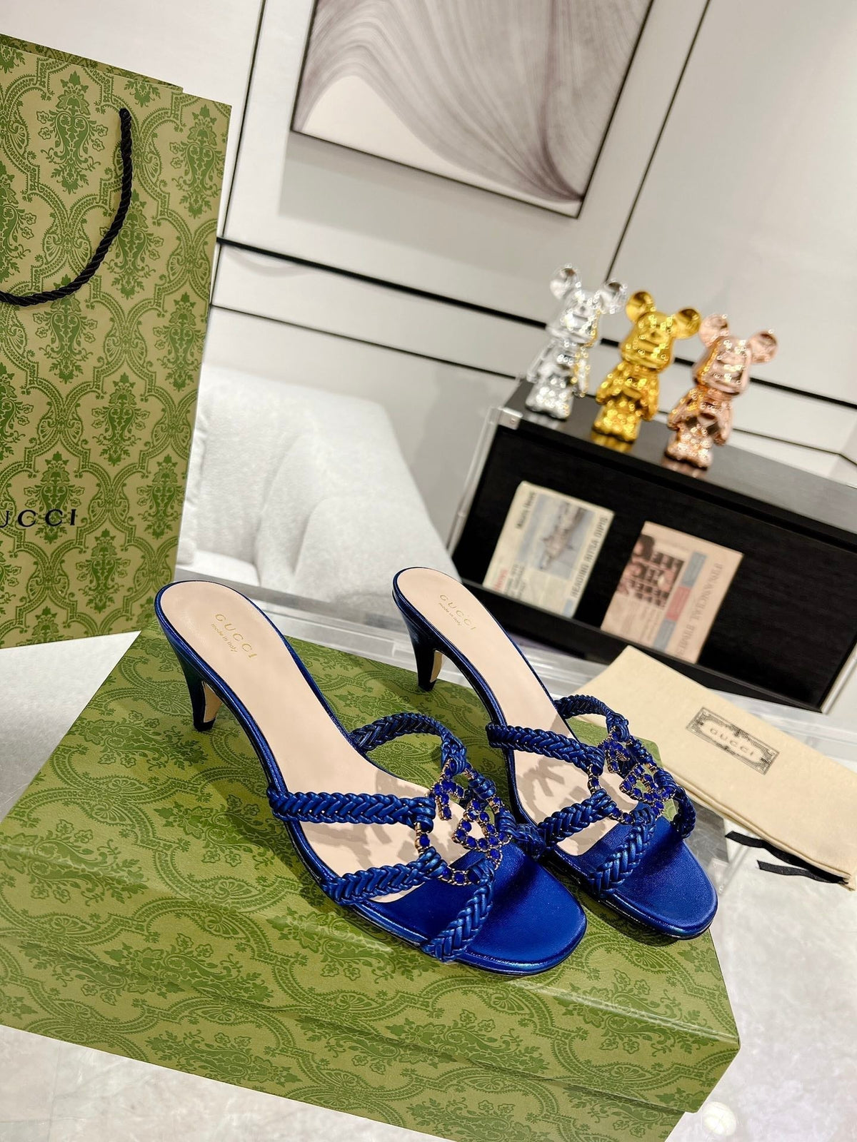 GG CRYSTAL MID - HEEL AZURE CALFSKIN