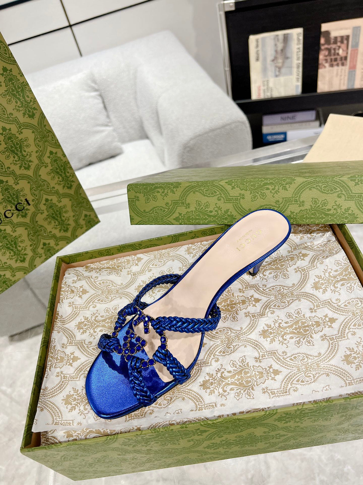 GG CRYSTAL MID - HEEL AZURE CALFSKIN