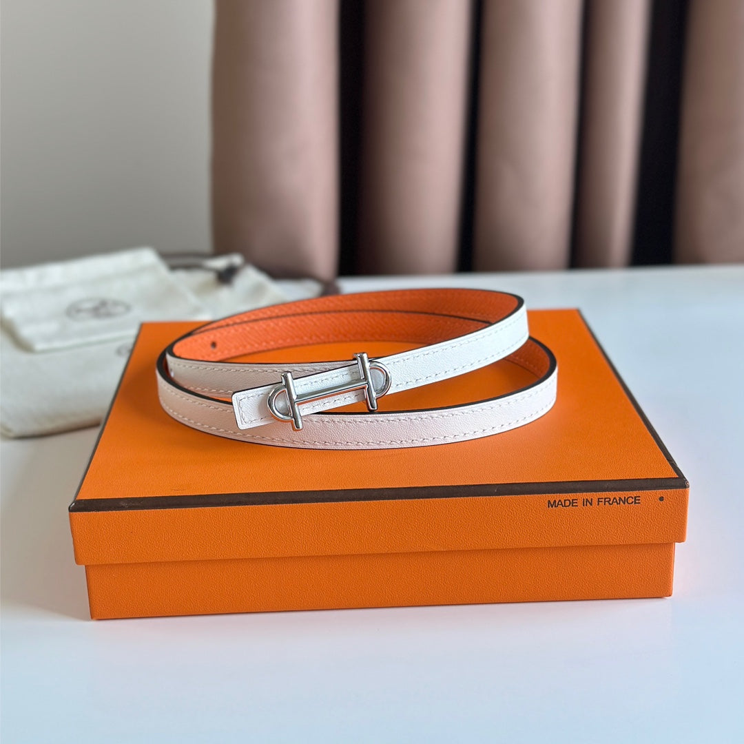 HM GAMMA BUCKLE & REVERSIBLE WHITE AND ORANGE LEATHER STRAP 13MM SILVER HARDWARE