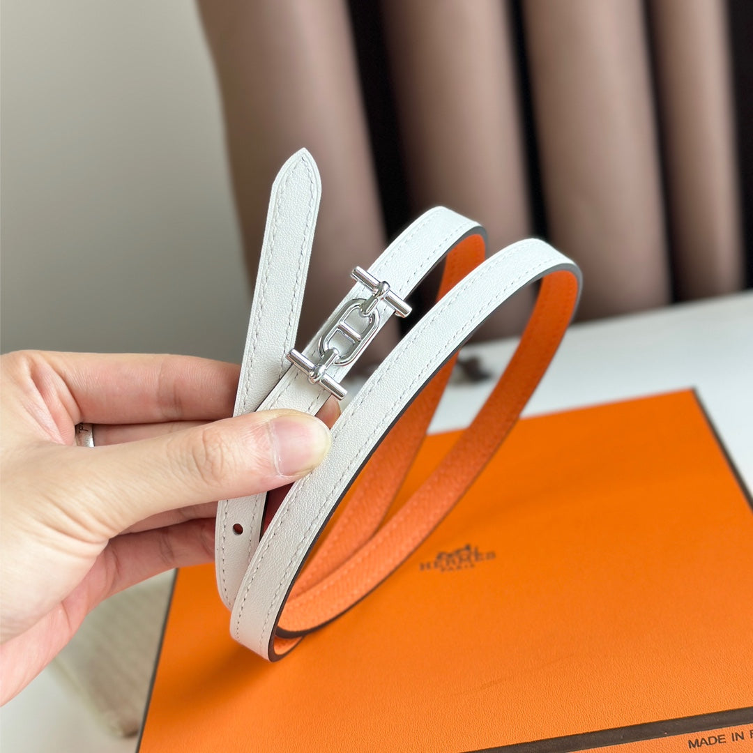 HM ANCRE BUCKLE & REVERSIBLE WHITE AND ORANGE LEATHER STRAP 13MM SILVER HARDWARE