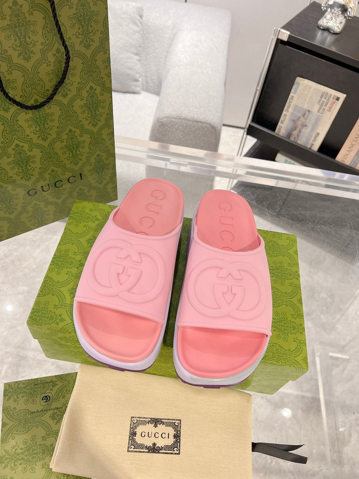 GC 25 Interlocking G 50mm Slide Sandal Pink Cowhide 292386