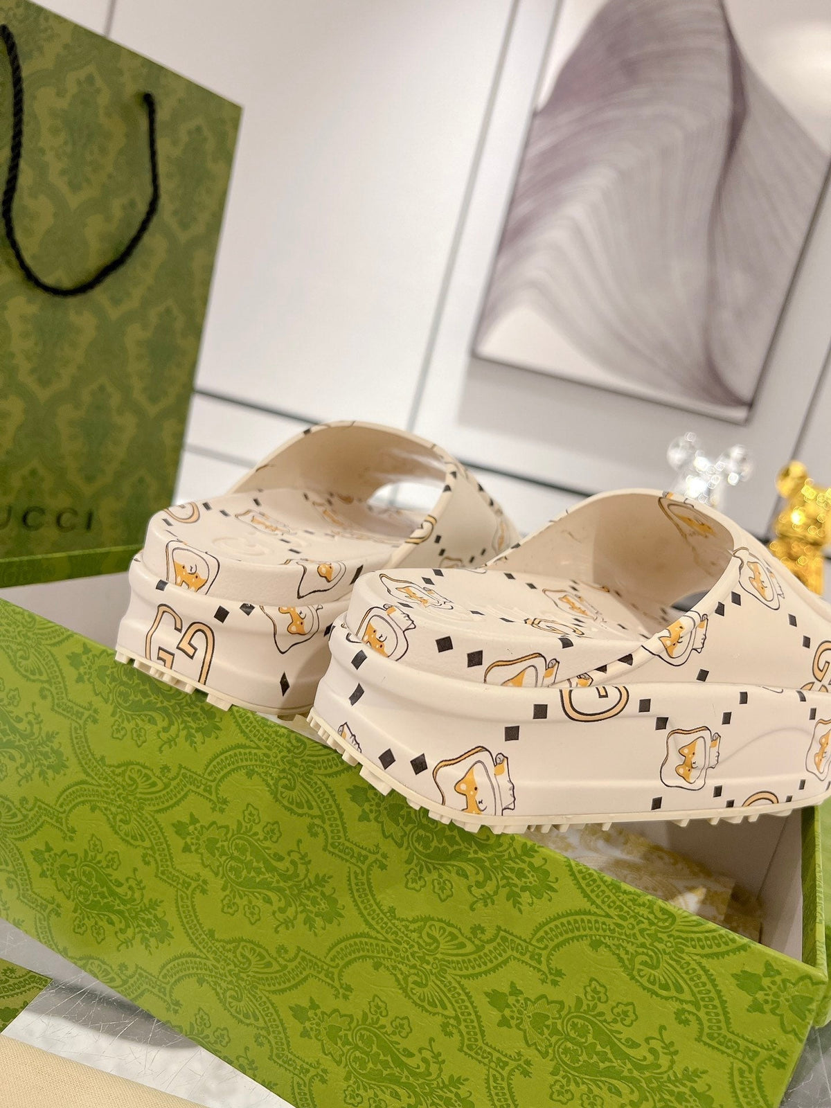 GC 25 Interlocking G 50mm Slide Sandal Monogram Beige Cowhide 292389