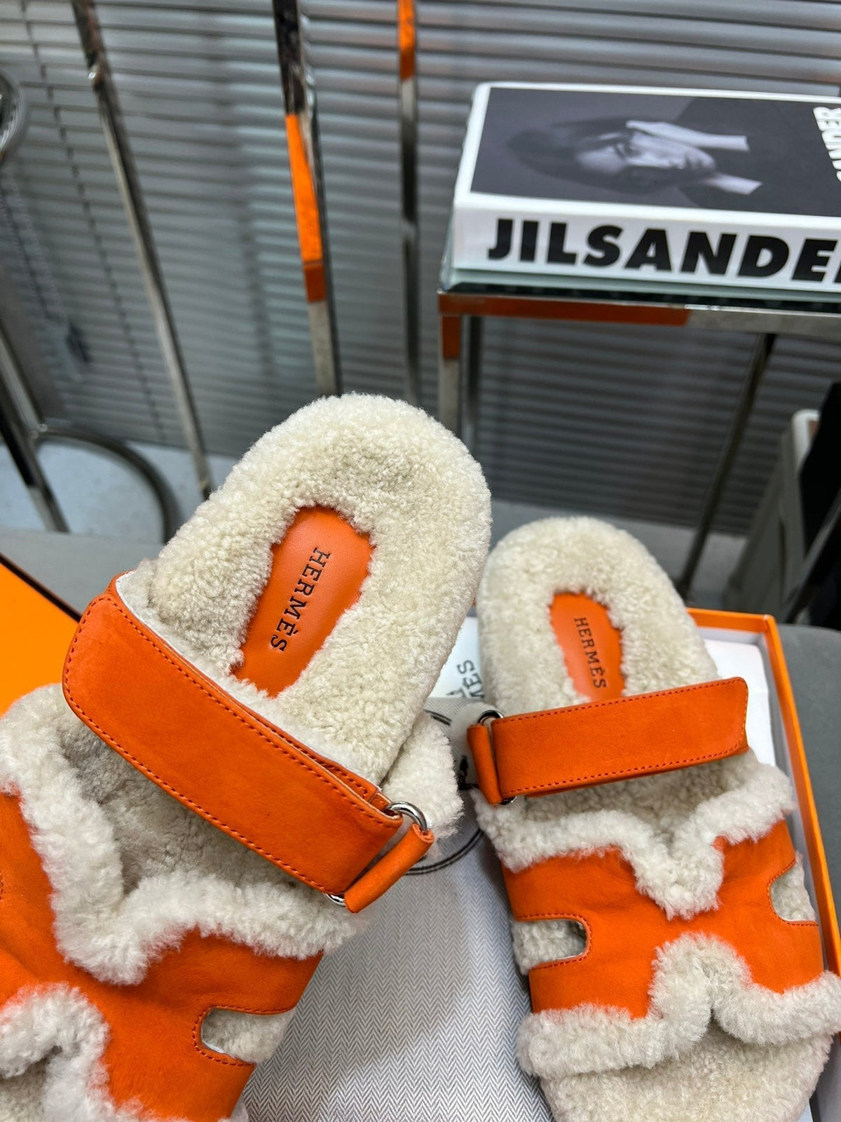 HM Chypre Sandal In Orange Suede And Fleece Lining 953827