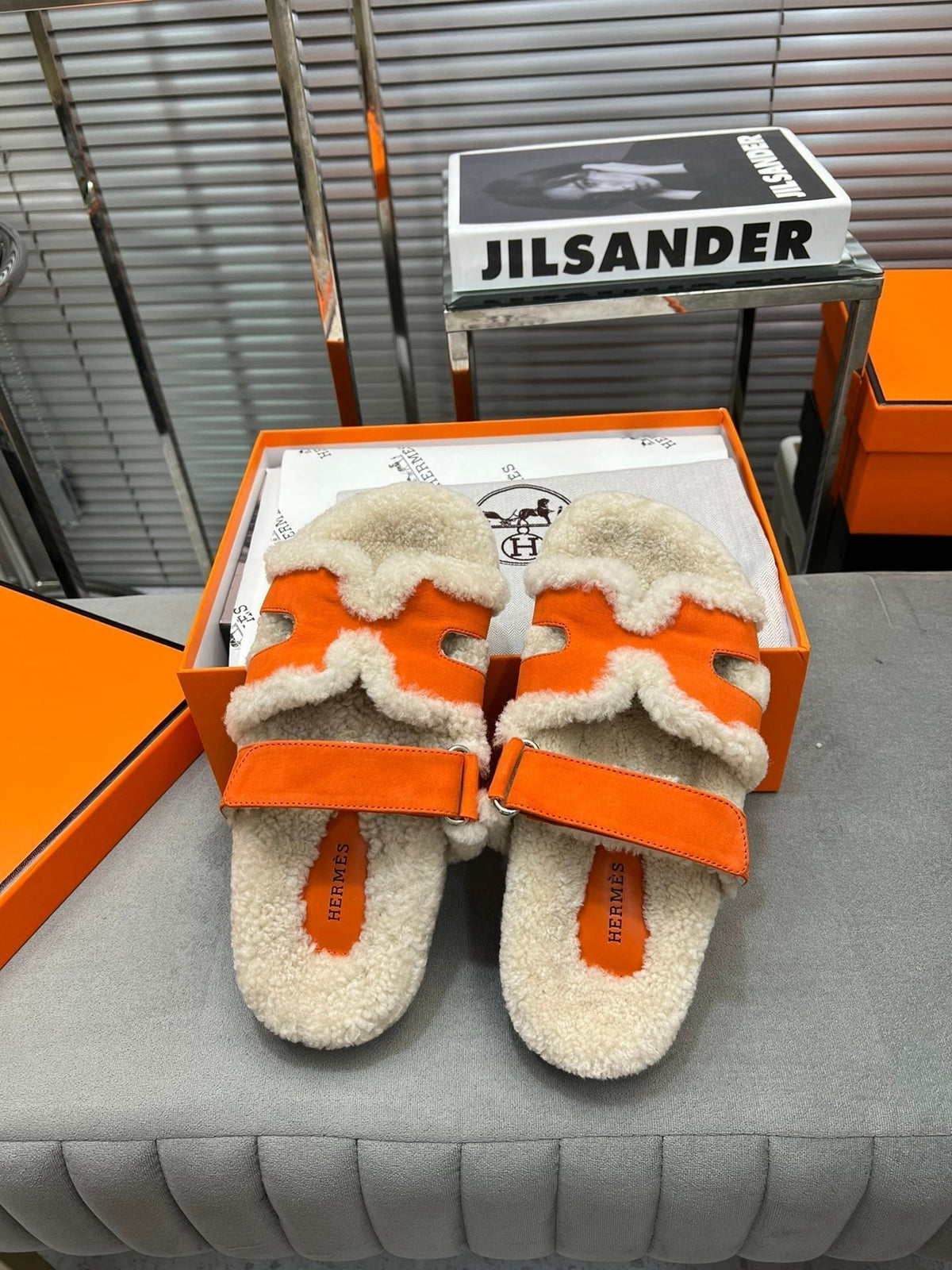 HM Chypre Sandal In Orange Suede And Fleece Lining 953827