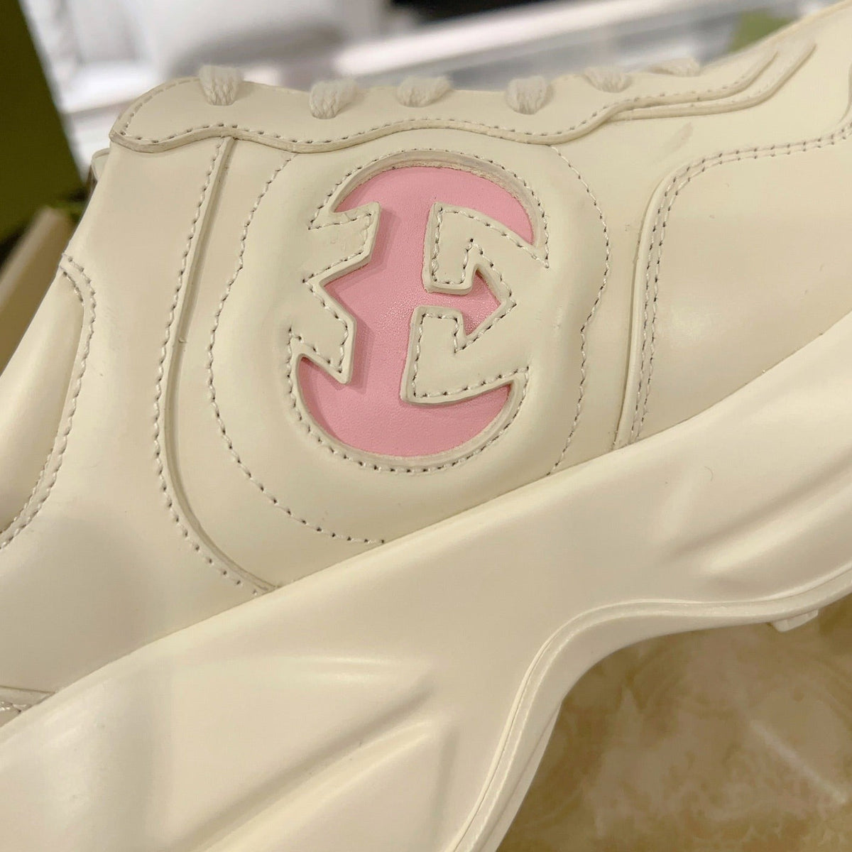 GG Rhyton Trainer Leather White Pink