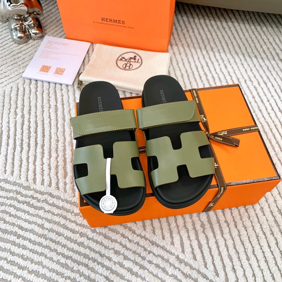 HM Chypre Sandal Khaki Green Mix Black Leather 963528
