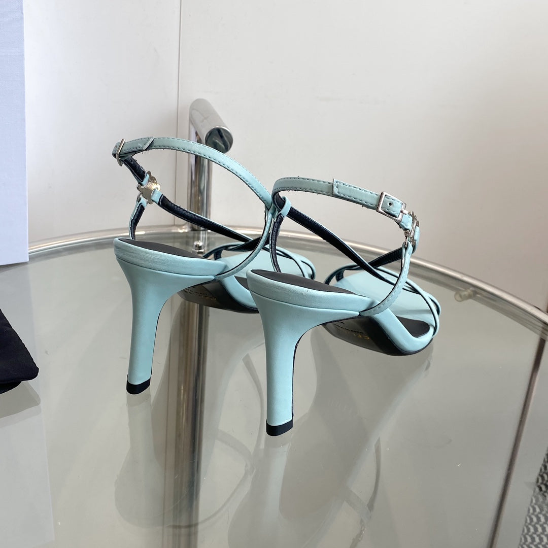 HIGH HEEL SANDAL 65MM IN SKY BLUE CALFSKIN