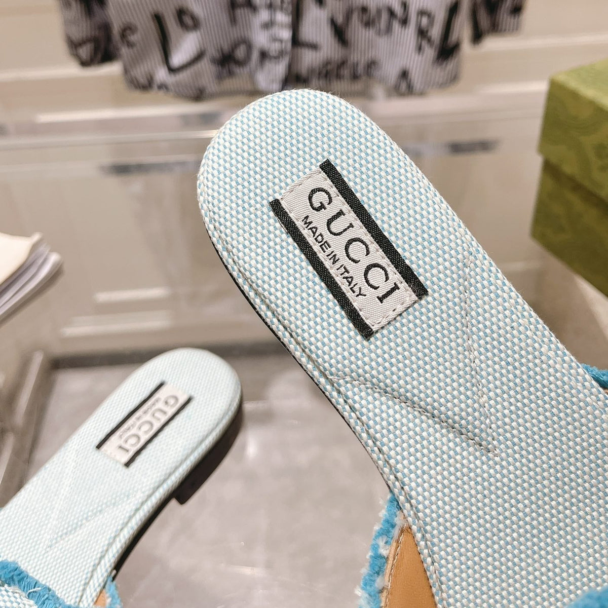 GG Interlocking double G hollow slippers Baby Blue