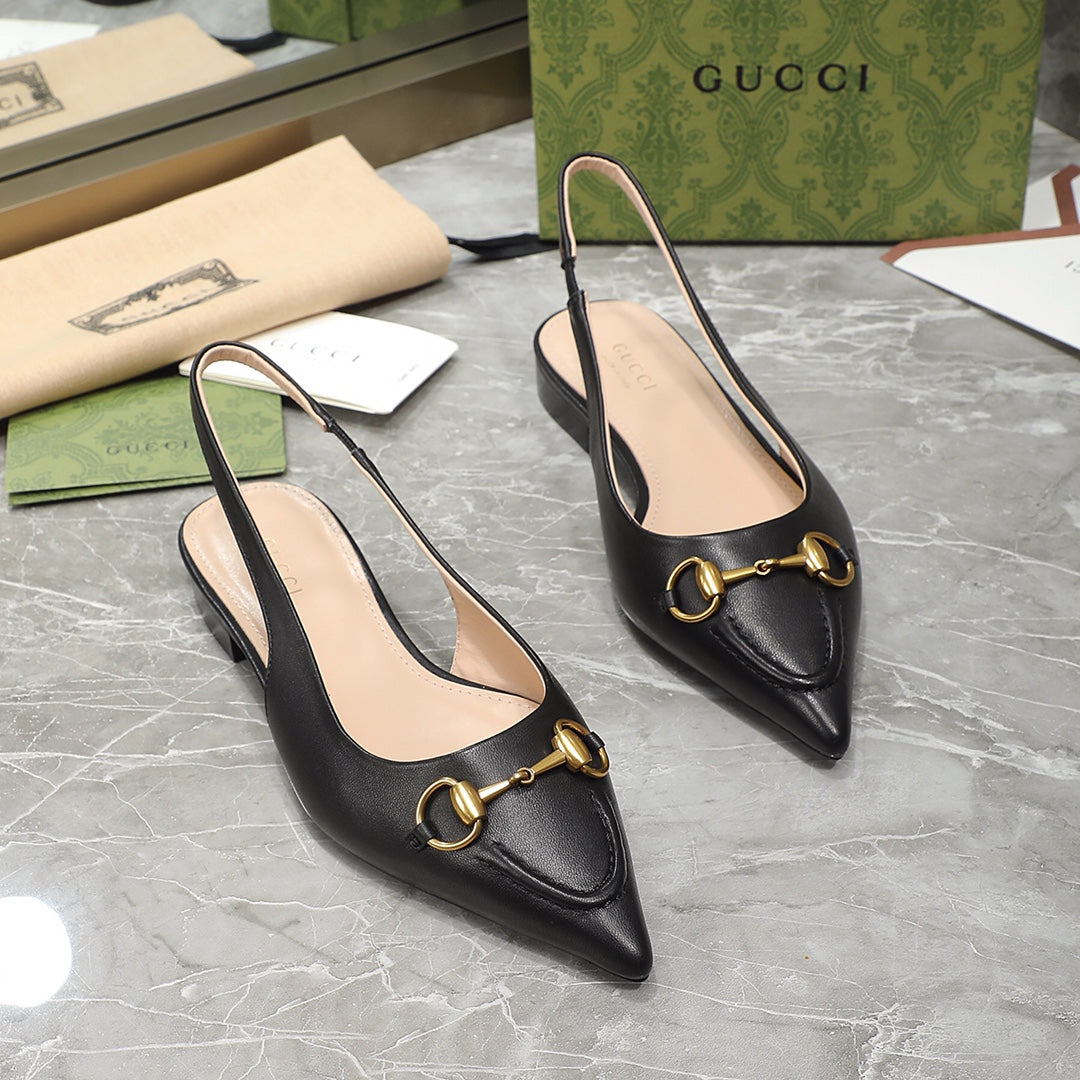 GG Slingback Flat Sandals black