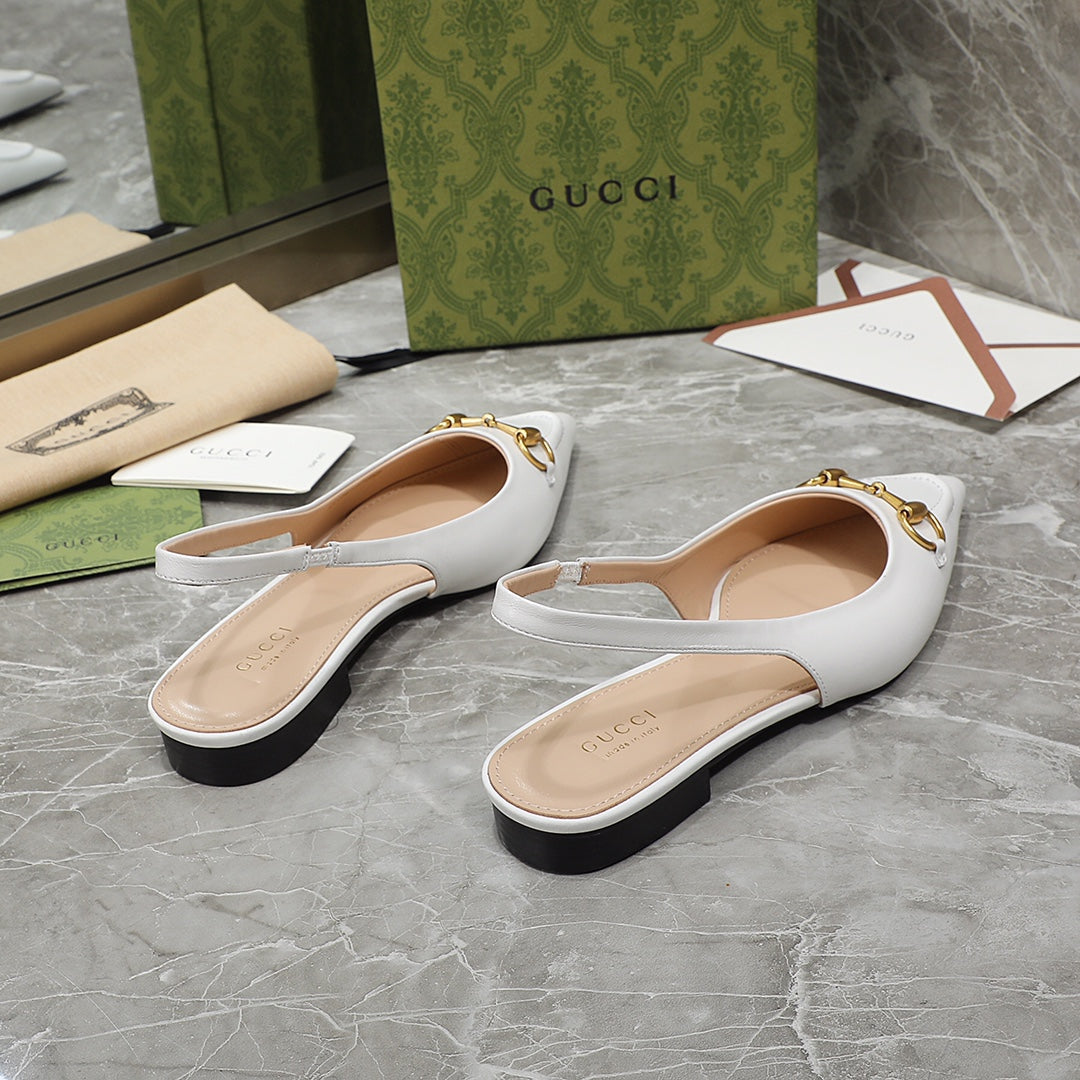 GG Slingback Flat Sandals white