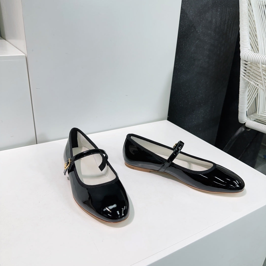 MARRY JANE FLAT IN BLACK PATENT CALFSKIN