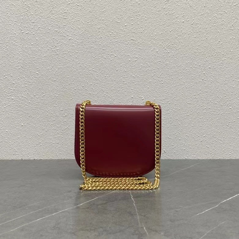 Celine Chain Besace Clea Bag Triomphe Burgundy Calfskin GHW