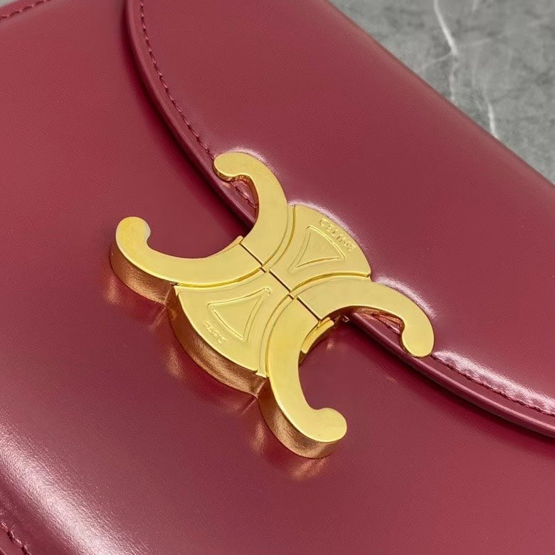Celine Chain Besace Clea Bag Triomphe Burgundy Calfskin GHW