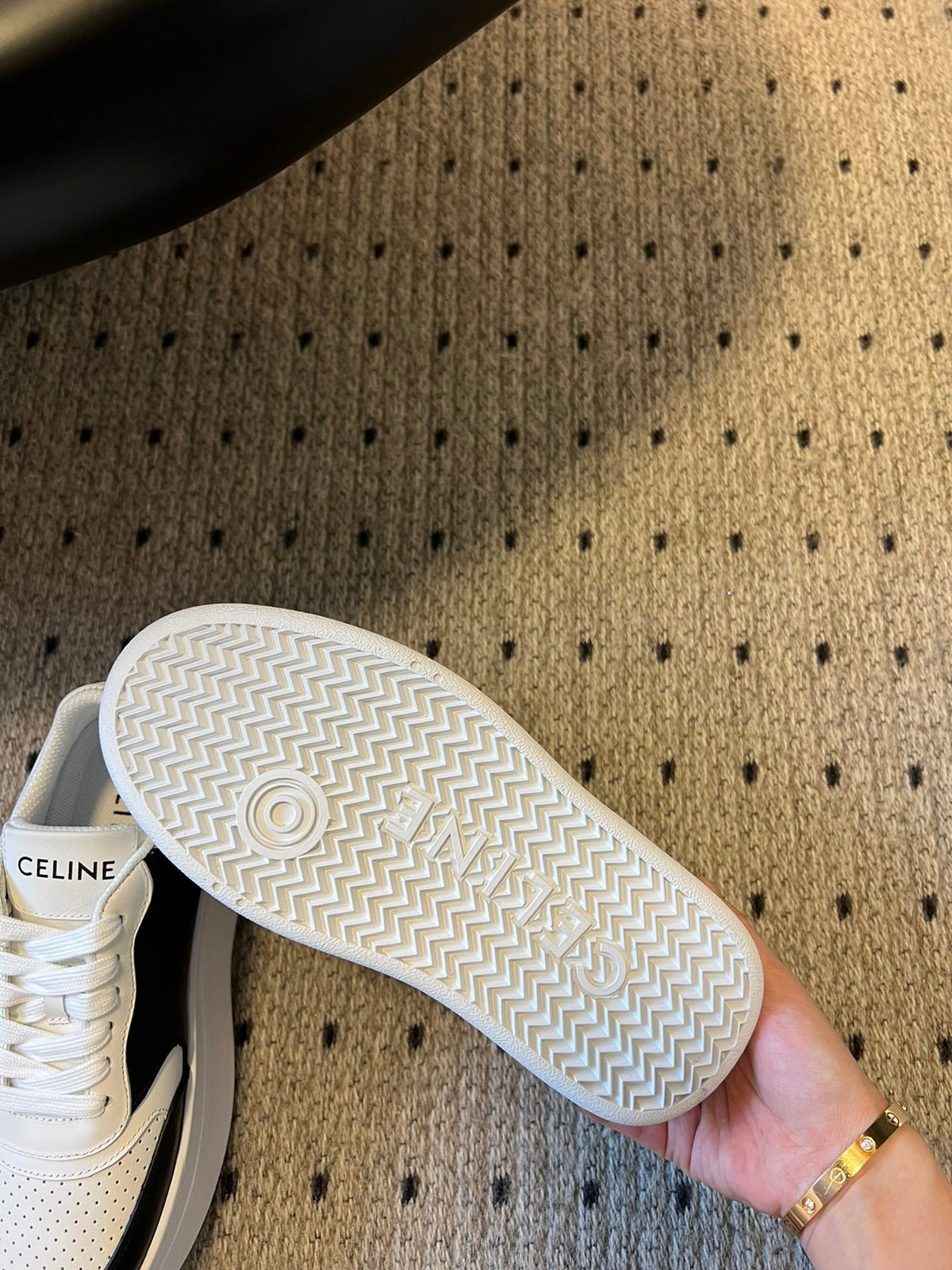 BLOCK SNEAKER WITH TRIOMPHE IN WHITE MIX BLACK CALFSKIN
