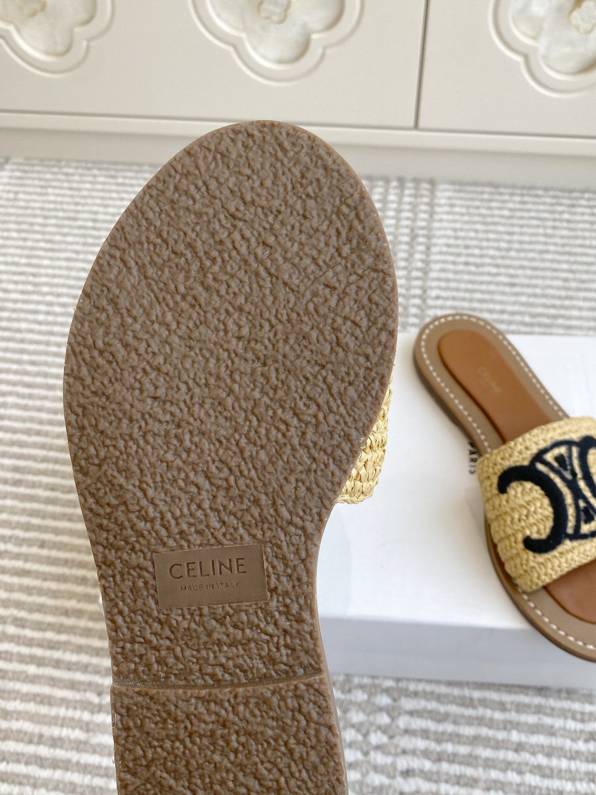 CELINE 25 Slippers Beige Black Sedge 285982