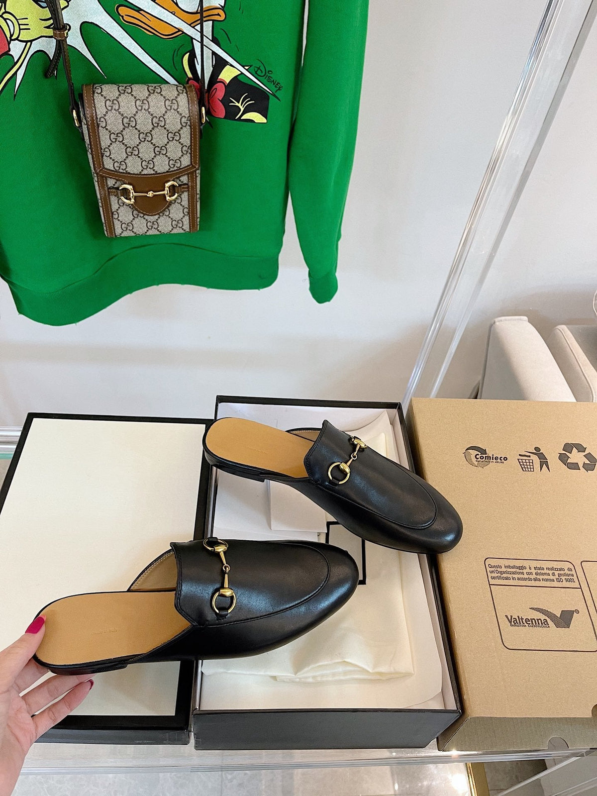 GG SLIPPER MULES BLACK
