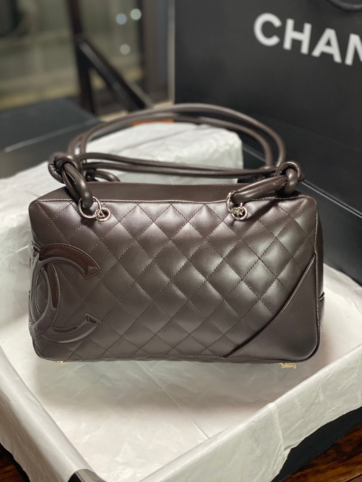 Chanel 2026 Cambon Ligne Bowler Bag 18cm Quilted Leather 348252