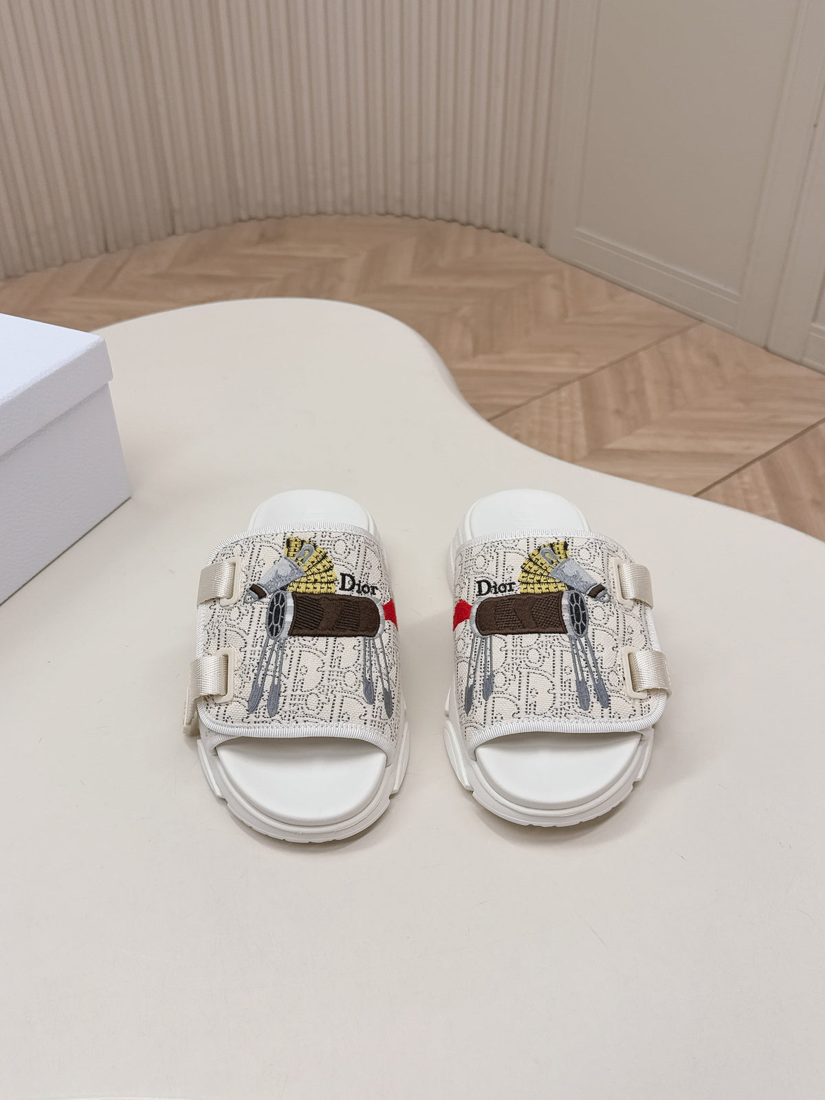 CD 26s Platform Slippers 35 Cream White Canvas Lambskin 643810