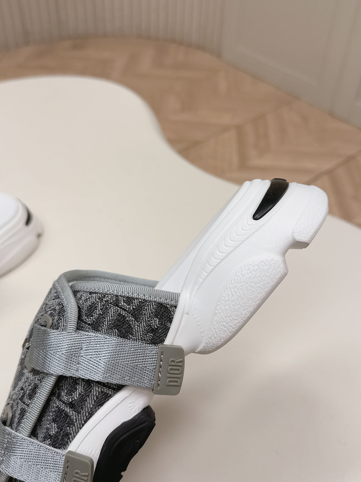 CD 26s Platform Slippers 35 Gray White Canvas Lambskin 643811