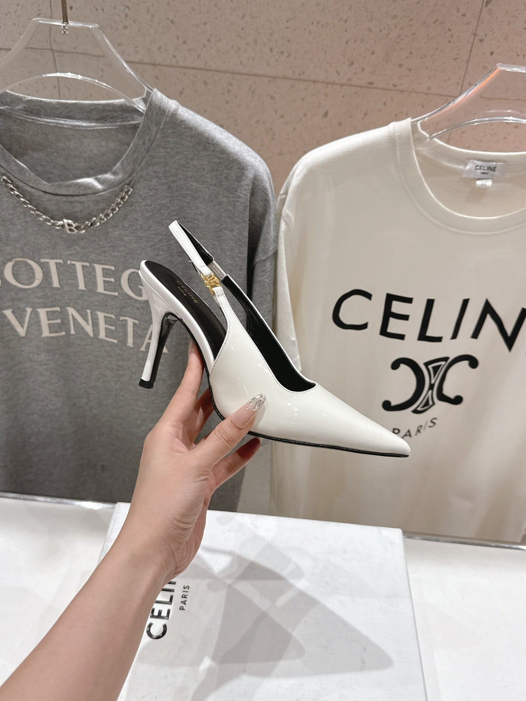 Celine 25C Slingback Pump White Patent Leather 236768