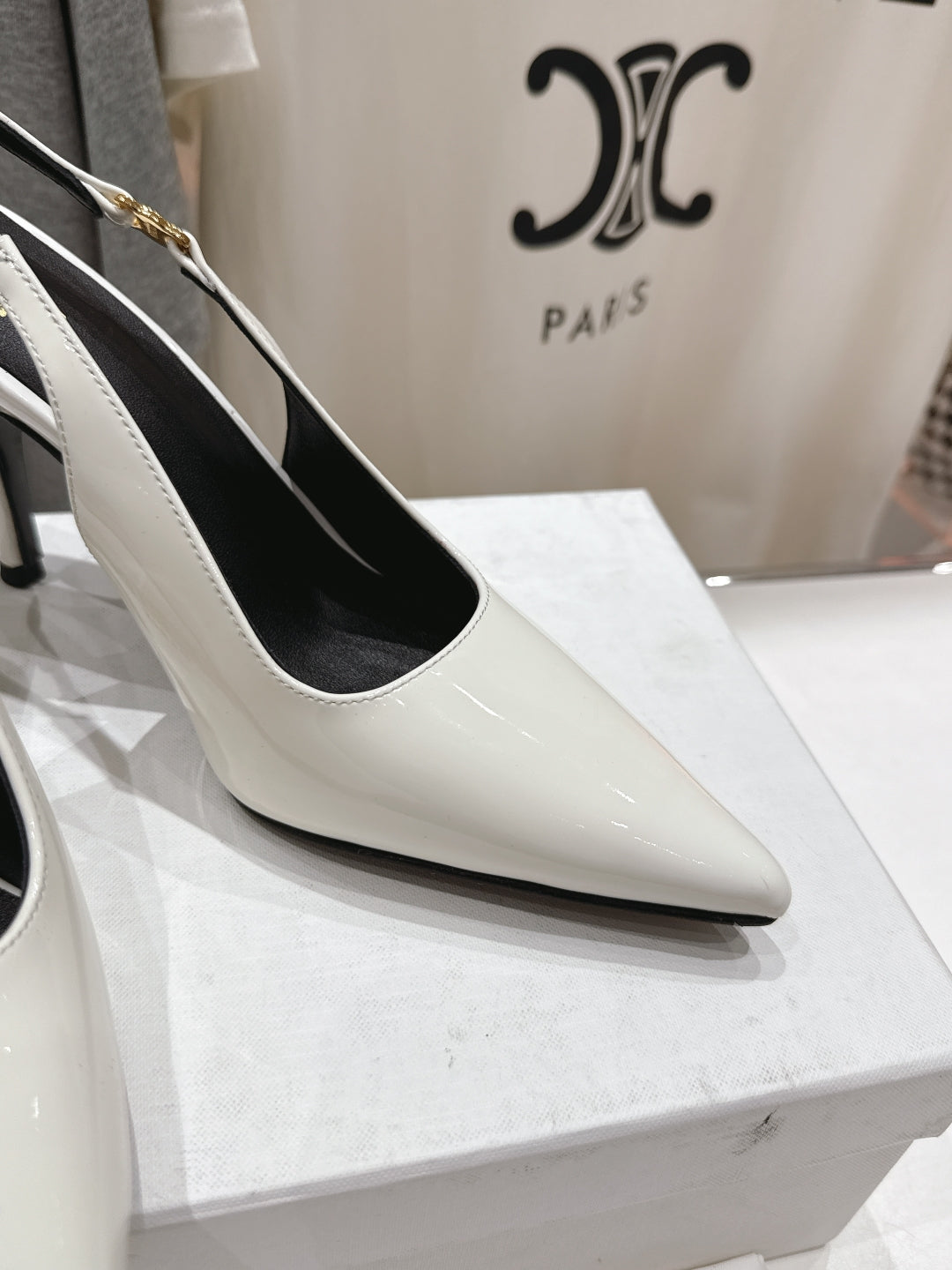 Celine 25C Slingback Pump White Patent Leather 236768