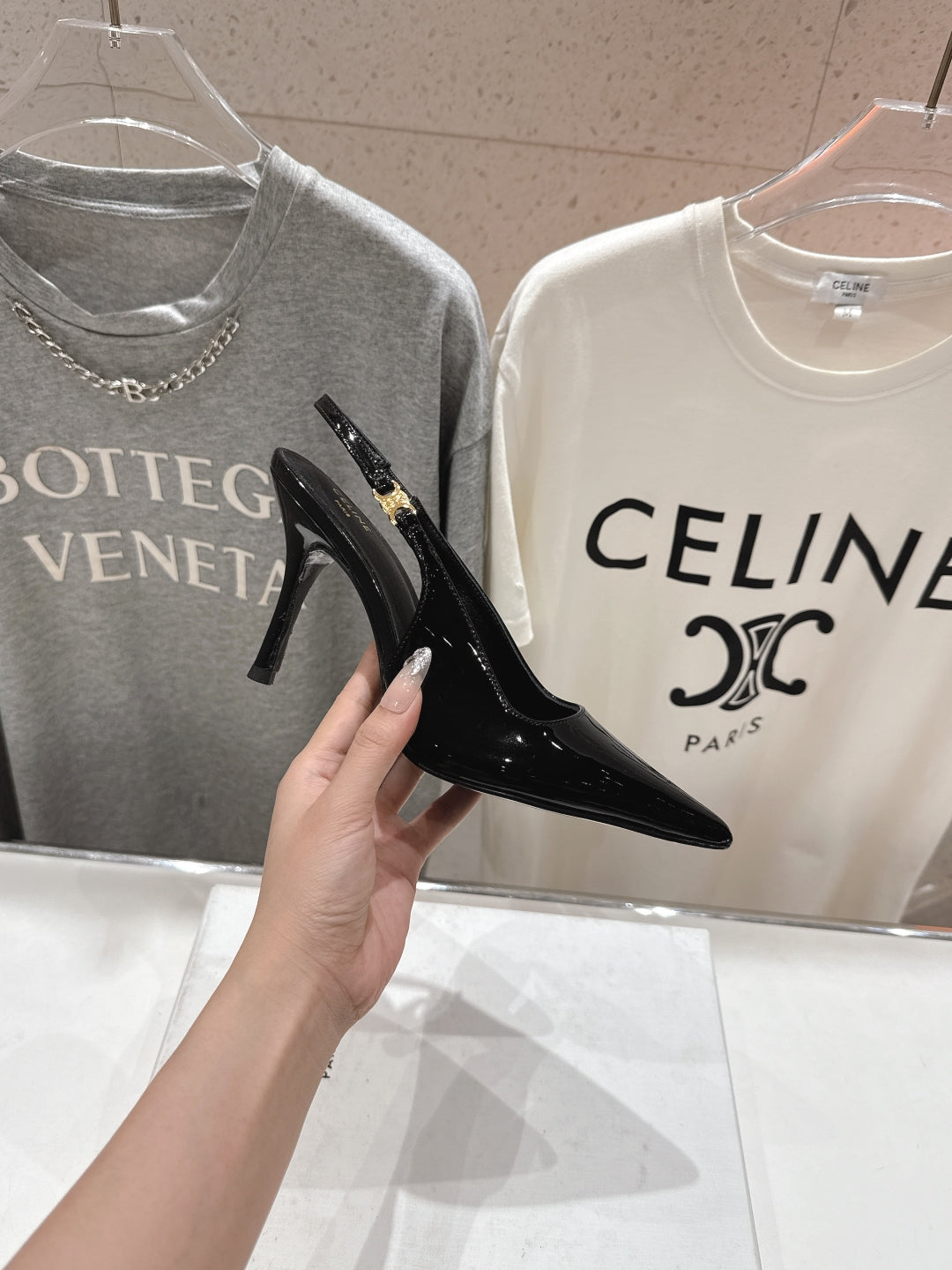 Celine 25C Slingback Pump Black Patent Leather 236769